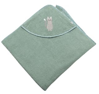 Sterntaler Kapuzenbadetuch 100x100 cm Katze Lilly - Badetuch mit Applikation - Babyhandtuch mit Kapuze aus saugfähiger Baumwolle, steingrün