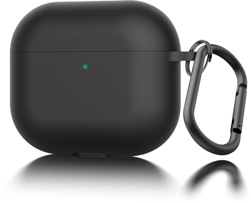 Seltureone Custodia per Airpods 4 (2024) con portachiavi, [LED Frontale Visibile] Cover Morbida in Silicone Antiurto, Supporto Ricarica Wireless - Nero