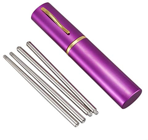 Nemeae Palillos Plegables De Viaje De Acero Inoxidable con Estuche en Forma De Pluma De Aluminio, Plata