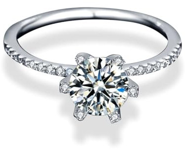 Ayoiow 14 Karat Ring Damen Weißgold 1ct Weiß Rundschliff Labor Angebauter Diamant Ringe Verlobung Damen
