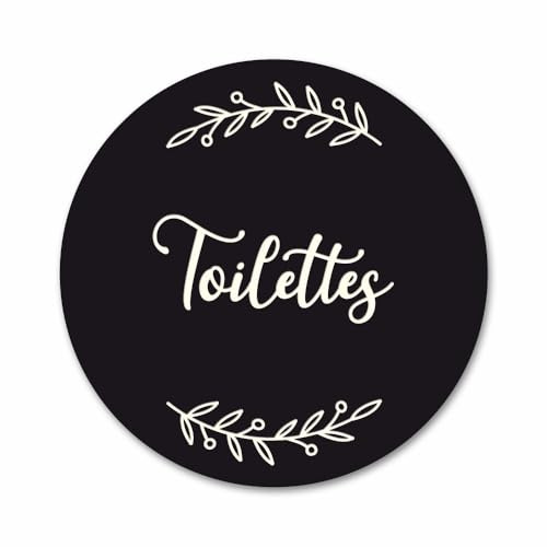 Plaque de Porte Toilettes Autocollante PVC Gravé Noir Blanc Ronde. Décoration de Porte personnalisée,