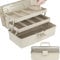 Creahaus 14in 3 Layer Multipurpose Storage Box with Compartments - Craft, Tool, Medicine & Hair Accessories Organiser - Sewing Box with 2 Trays (Brown)