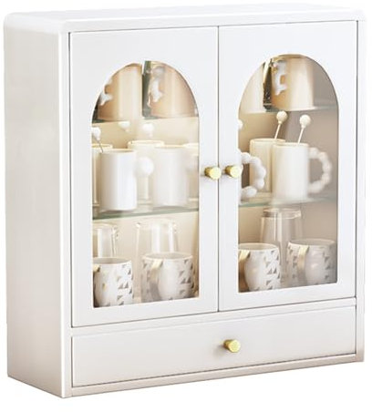 Wooden Coffee Mug Display Case with Adjustable Light Kitchen Storage Organizer for Living Room Counter Top Cabinet for Dining Room Hallway Organizer