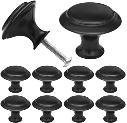 SHSMPXOY 10PCS Cabinet Knobs, 23 * 30 mm Premium Door Drawer Knobs Dresser Pull, Round Cupboard Handles Drawer Handles with Screws Cupboard for Kitchen Bedroom Furniture (Black)