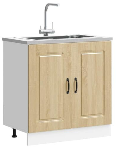 Homgoday Mueble bajo para Fregadero Kalmar Roble Sonoma 80x46x81,5 cm Mueble bajo de Cocina Módulos de Cocina sin encimera Mueble de Lavabo