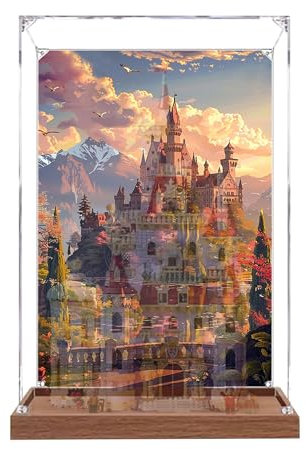 Vitrine en acrylique pour Lego 43263 Château - 3 mm - Étanche à la poussière - Vitrine compatible avec Lego 43263 (modèle non inclus) (fond en bois de base B)