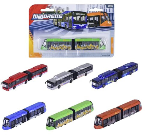 Majorette Man City Bus ou Avenio Tram (1 Miniature) – Bus Jouet ou Tramway en métal avec Roue Libre, Choix aléatoire de 6 modèles de véhicules pour Enfants à partir de 3 Ans, Environ 20 cm chacun