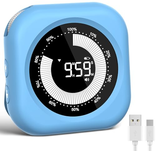XREXS Kitchen Timer | 10 Hour Rechargeable, Visual Time Bars, Adjustable Brightness & Volume, Magnetic, For Class/Meeting/Study/Office/Kitchen