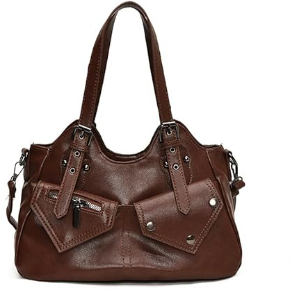 Generisch Generish Handtasche Damen,Weiches Leder Tote Hobo Bag Groß Shopper Tasche Uni Tasche Vintage Bag Braun Slouchy UmhäNgetasche Arbeitstasche für Schule Reisen (01-Khaki)