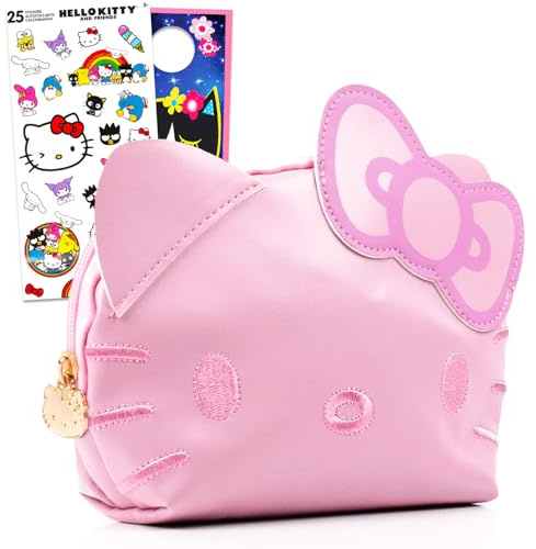 Hello Kitty Kosmetiktaschen-Set - Bündel mit Sanrio 3D-Kosmetiktasche für Make-up, Toilettenartikel in Reisegröße, mehr plus Aufkleber | Hello Kitty Reisetasche für Mädchen, Frauen