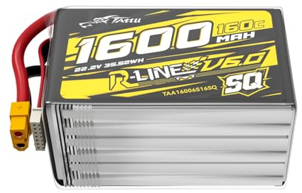 Tattu 6S LiPo Akku 1600mAh 22.2V 160C R-Line V6 SQ mit XT60 | Kompaktes SQ-Design mit zentralem Schwerpunkt für agile FPV Copter