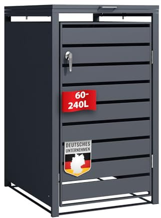 Abri poubelles avec décor Bois, Structure en Acier Inoxydable | 1 à 3 Portes | Rangement poubelles de 60 à 240 L – Anthracite avec décor Bois (Gris foncé Magnus, 68 × 80 × 116 cm (1 Porte))