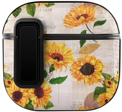 Niapessel Schutzhülle für AirPods 4, Vintage-Sonnenblumen-Kunstdruck, kompatibel mit Apple Airpods 4. Generation, für Damen und Herren, Polycarbonat, Hartschale, vollständige Schutzhülle