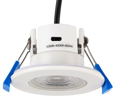 Saxby 109804 ShieldECO CCT Fixed Downlight, Matt White, 3000K, 4000K, 6000K, IP65, Dimmable