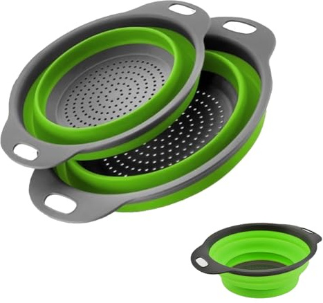 Earthel 2Pcs Foldable Kitchen Colander, Silicone Drain Basket with Handles, Portable Strainers for Kitchen Used to Drain Vegetables, Fruits and Other Foods