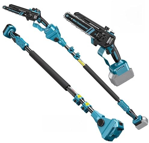 Motosega a batteria 3 in 1, motosega da 6 e 8 pollici, compatibile con Makita 18 V | Motosega senza spazzole con asta telescopica, adatta per mancini, estensibile fino a 4,3 m, per la cura del giardino