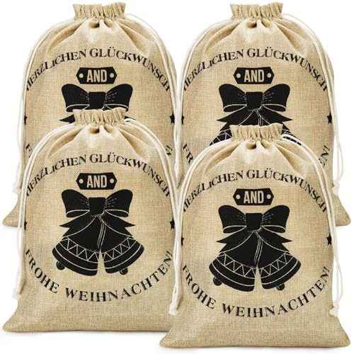 4 Stück Geschenkverpackung Weihnachten Jutesäckchen mit Kordelzug 40 * 30 geschenktüten für Weihnachten,Hochzeit,Party,Heimwerkerarbeiten