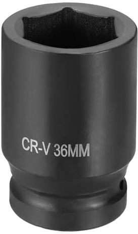 sourcing map 6 Point Impact Socket 1 Drive 36mm Metric Socket CR-V Steel Spindle Axle Hex Sockets for Machine Shaft Nuts Bolts Repair, Black