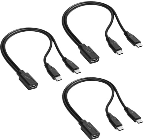 3 Stück USB-C Splitter 1 Zu 2, USB C Y Kabel, USB Typ C Female Auf Dual Typ-C Male Ladekabel, 5V/3A, Nur Zum Laden, 30cm, Für Kleine Geräte Mit Typ-C-Schnittstelle, Wie Z. B. Mobiltelefone(Schwarz)