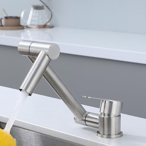 XCHSXYL Klappbarer Wasserhahn für Küche und Bad, schwenkbarer Einhebel-Spültischhahn, gebürsteter Edelstahl, platzsparendes Design für die Installation unter dem Fenster