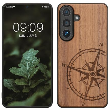 kwmobile Handyhülle für Samsung Galaxy S26 Plus Hülle Holz - Case mit TPU Bumper - Stoßfestes Hardcase - Schutzhülle Cover in Dunkelbraun