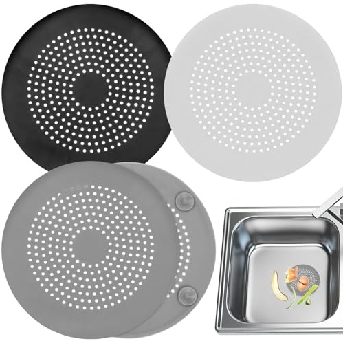 Artibetter Lot de 3 Couvercles de Bonde en Silicone Plat Gris, Noir et Blanc, Bouchons D’évier Anti-bouchage Crépine Perforée pour Lavabo, Attrape-cheveux Réutilisable pour Salle de Bain