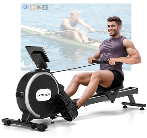 Rowing Machine, DMASUN Upgrade Magnetic Rowing Machines for Home Gym with 16/32 Levels Quiet Resistance - 350LB Capacity Rower Machine with App Compatible & Comfortable Seat, Double Slide Rail