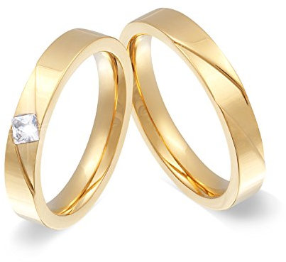 Juwelier Schönschmied - Zwei Freundschaftsringe Partnerringe Eheringe Edelstahl Zirkonia inkl. persönliche Lasergravur 52-66 LANr36HD - Delle