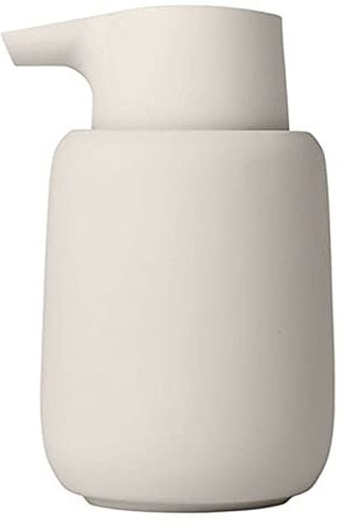 blomus Seifenspender -SONO- 250 ml aus Keramik | Handseifenspender in Beige | Ø8 x 14H cm |Farbe Moonbeam | Flüssigseifenspender mit Pumpkopf