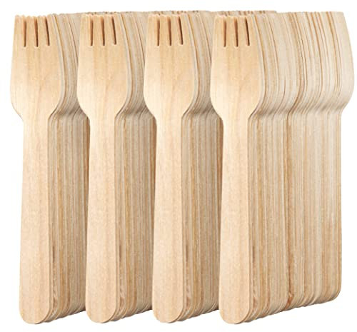 MATANA 200 Tenedores de Madera Desechables - Cubiertos Desechables para Picnics, BBQ's & Más - 100% Natural Tenedores Desechables, Ecológicas y Biodegradables - 16cm