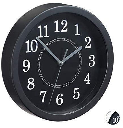 Relaxdays, Schwarz Wanduhr rund, Ø 20cm, Kleine Uhr zum Aufhängen, Klassisches Design, batteriebetrieben, Sekundenzeiger, 10024285_46