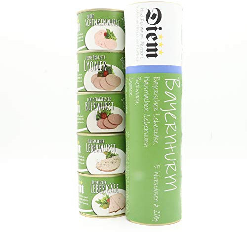 Bayernturm / 5 Dosen (Leberkäse, Bierwurst, Lyoner, Schinkenwurst, Hausmacher Leberwurst 5 x 200g