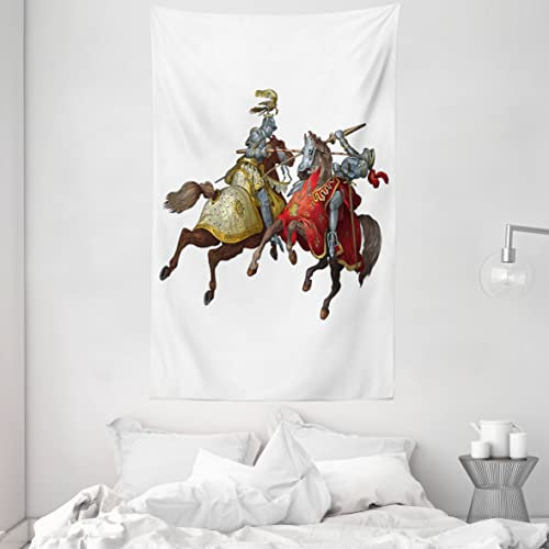 ABAKUHAUS Bunt Wandteppich und Tagesdecke, Mittelalter Ritter aus Weiches Mikrofaser Stoff Waschbar ohne Verblassen Digitaldruck, 140 x 230 cm, Weiß Grau Braun