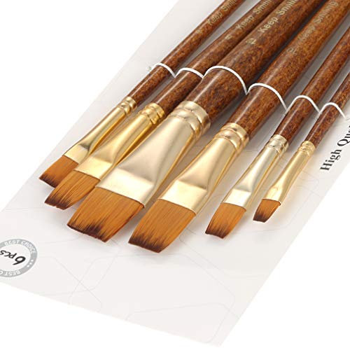 Silithus Paint Brushes 6 Pieces Set, Professional Fine Tip Paint Brush Set Round Pointed Tip Nylon Hair artist acrylic brush for Acrylic Watercolor Oil Painting (Flat)