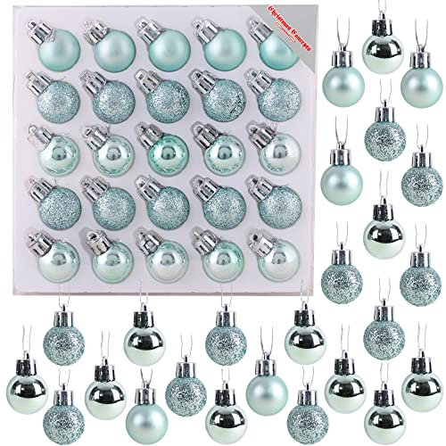 Christmas Concepts® Pack of 25-25mm Mini Christmas Tree Baubles - Shiny, Matte & Glitter Decorated Baubles (Mint Green)