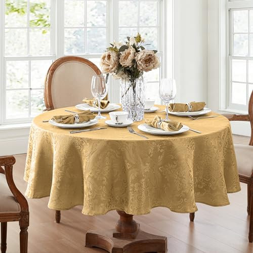 Elrene Caiden Elegance Damast-Tischdecke, Polyester, Gold, 70 (Round)