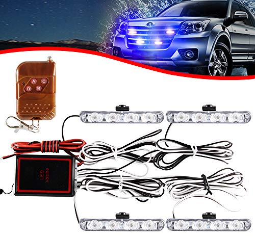 KaiDengZhe 4x4 LED 4 en 1 Stroboscopique Avertissement DC12V Urgence Clignotant Balise Lampe Sans Fil À Distance Stroboscope Lumière Urgence Lumière Externe Pour Camion Remorque Caravane (Bleu)