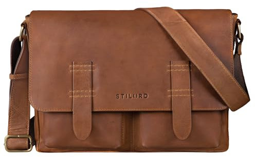 STILORD 'Russell' Messenger Bag Laptoptasche Leder Vintage Unitasche Umhängetasche für MacBook 13,3 Zoll Business Tasche aus Echtem Leder, Farbe:taranto - braun