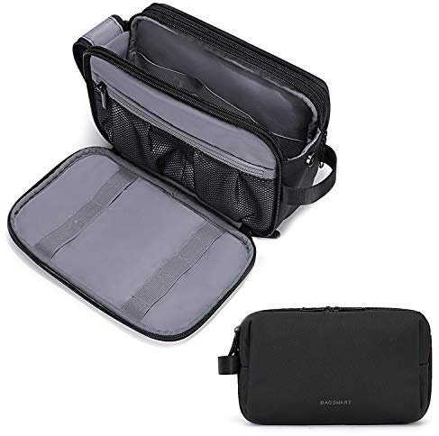 BAGSMART Toiletry Bag for Men, Travel Toiletry Organizer Dopp Kit Water-resistant Shaving Bag for Toiletries Accessories, Door Room Essentials, Black-medium