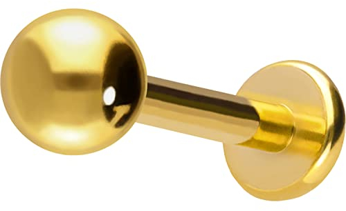 PIERCINGLINE Titan Labret Stecker KUGEL Piercing Ohr Lippe Nase Goldfarben 4 x 1,2 x 7 mm
