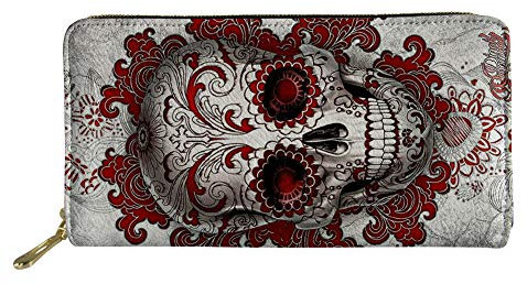Woisttop Roter Sugar Skull Mexikanischer Tag der Toten Floral Wallet - Geschenk für Frauen Mädchen, Reißverschluss Handytasche, Großer Reise-Organizer, Totenkopf Rot, Einheitsgröße