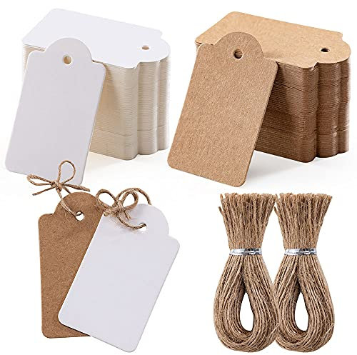 200pcs Premium-Geschenkanhänger mit 200 Wurzel-Naturjute-Schnur, Kraftpapier-Preisschilder, Craft-Tags Für Hochzeit Weihnachten Thanksgiving (Braun und weiß)