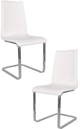 t m c s Tommychairs - Set 2 Chaises Cantilever Berlin avec Pieds en Acier chromé à Haute résistance et Assise en Bois Multicouche, rembourrée et revêtue en Cuir Artificial Blanc
