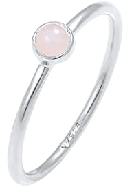 Elli Ring Damen Stapel Basic Minimal mit Rosenquarz in 925 Sterling Silber Vergoldet