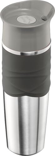 Maped Picnik - Mug Isotherme Etanche - Mug Café Thé en Acier - Ouverture Pratique à Une Main - Manchon Easy Grip en Silicone - 320mL - Gris