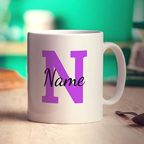 Personalised Mug with Initial & Name - 11oz Cup - Customised Printed Gift for Him, Her, Anniversary, Wedding, Birthday - Purple