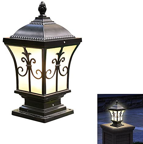 Lampe Pilier Exterieur,Noir Lampadaire De Jardin IP44 Étanche Lampe De Chemin Antique Lanterne Lampe Pilier Portail Aluminium E27 Luminaire Éclairage Terrasse Patio Escalier Patio Couloir Cour Garage
