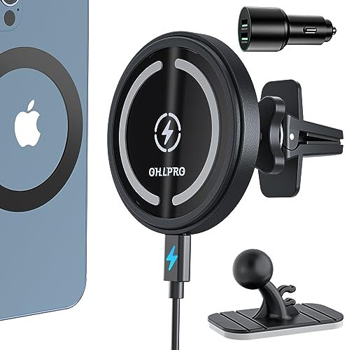 Magnetisches Kabelloses Handyhalterung Ladegerät kompatibel mit MagSafe Autohalterung,Wireless Car Charger 360° Drehbar 36W Ladegerät für Phone 14/13/12 Serie Kann auf dem Dashboard eingefügt Werden