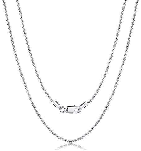 KRFY Kette Silber 925 für Damen 1.35 mm Diamantschliff Seilkette Halskette für Damen und Mädchen, Italienische Silberkette ohne Anhänger, Weißgold Plattierte Starke Glänzende Silberkette,Länge 41-61cm
