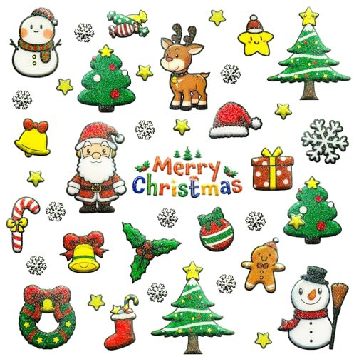 312 Stück Weihnachtssticker Glitzer, Weihnachtsaufkleber Selbstklebend Sticker Weihnachten, Weihnachtsdeko für DIY Basteln Weihnachtskarten Adventskalender Weihnachtsgeschenke für Kinder